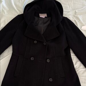 croft & barrow Black Hooded Double-Breasted Pea Coat